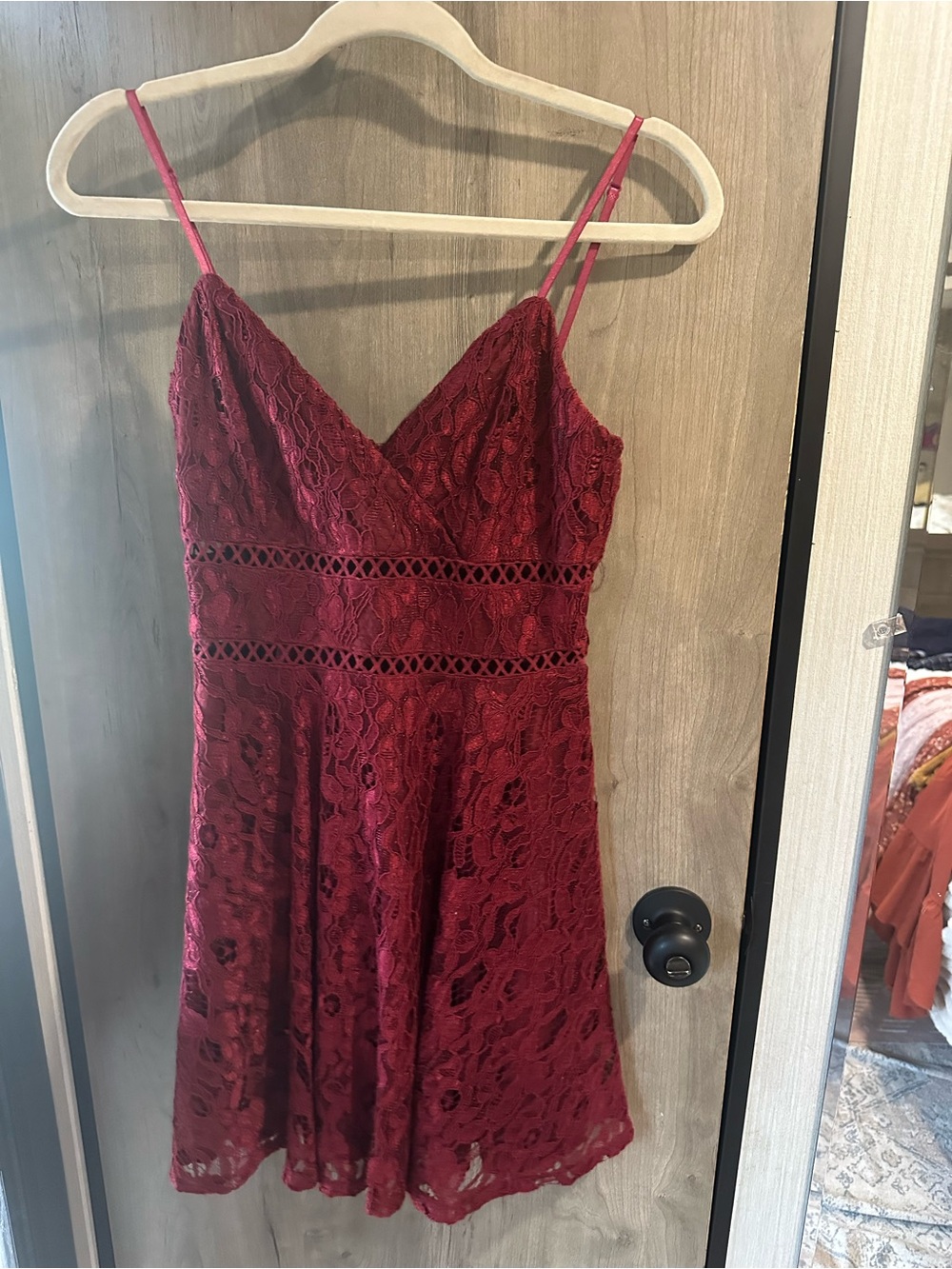Mi Ami Burgundy Lace Fit & Flare Dress Size M Spaghetti Strap